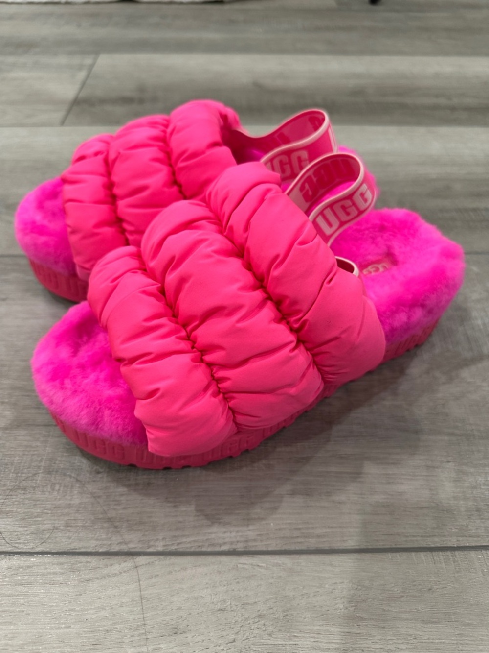 UGG Neon Pink Quilted Shearling Slide